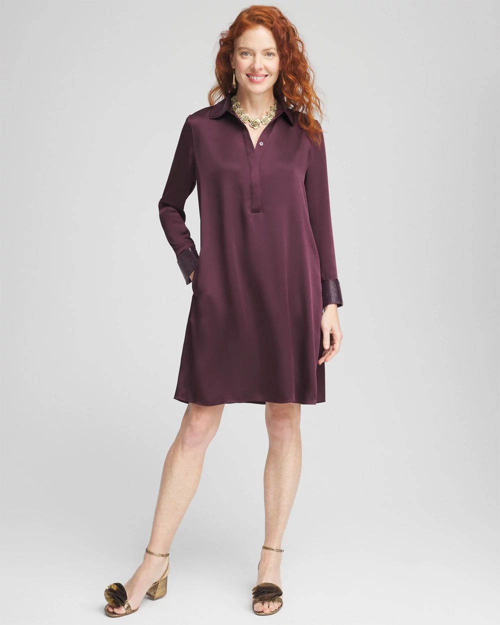 Satin Embroidered Shirt Dress | Chico's